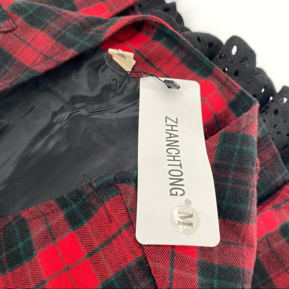 Red black pleated black skirt with black scalloped layer size medium emo goth - Picture 8 of 9